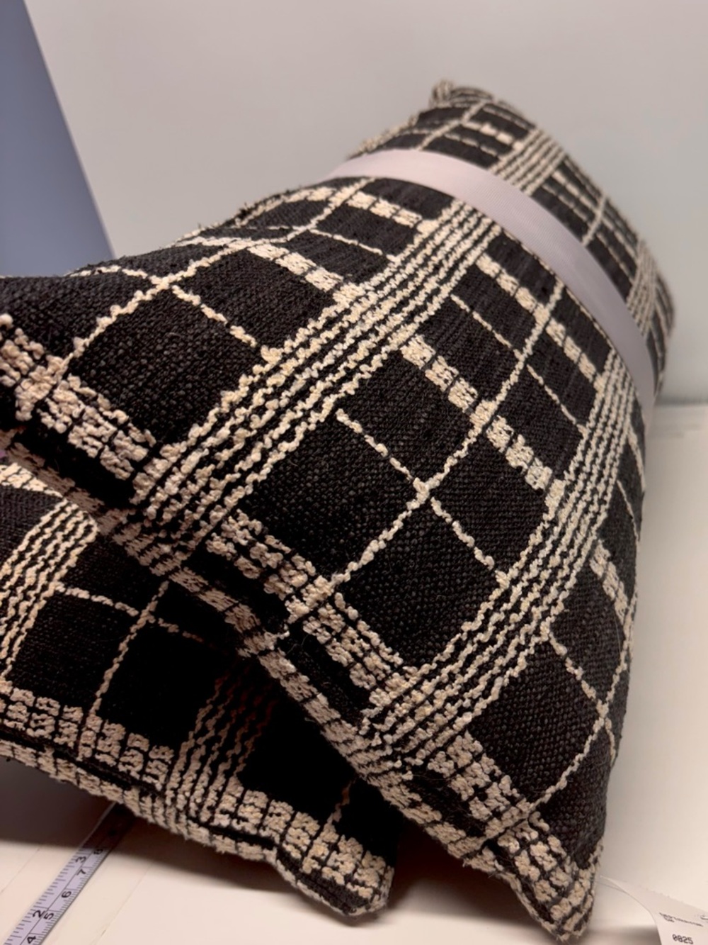 Set of 2 Black & Cream Plaid Textured Throw Pillow 20 x 10 in